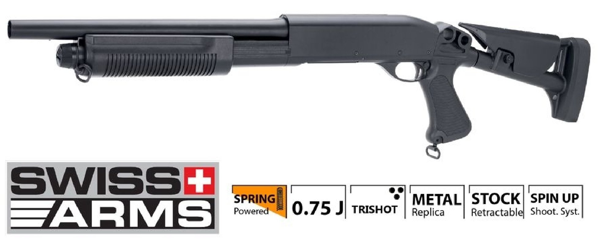 Swiss Arms Spring Shotgun 3 Burst Metal 0.7 Joule - BK
