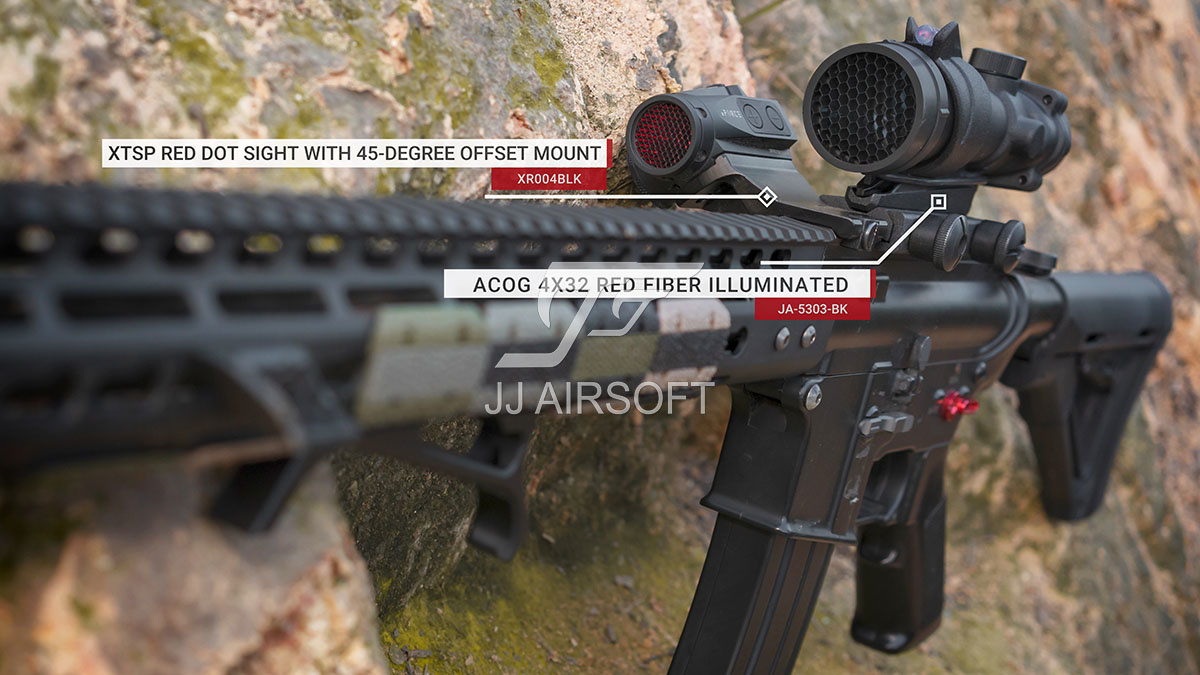 JJ Airsoft 4x32 ACOG Red Fiber Illuminated  - BK