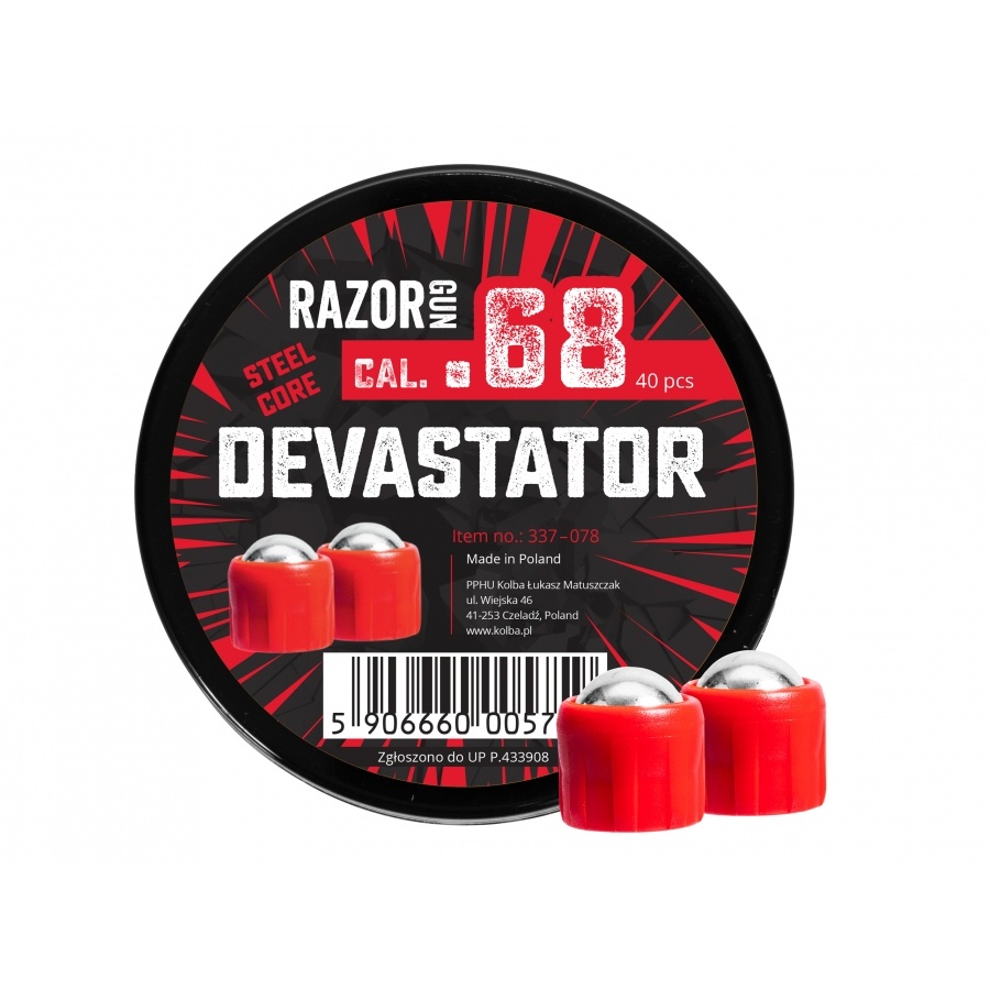 RazorGun Billes acier Kal .68 Steel Core Devastator pour HDR 68 et HDS 68 - 40 pièces