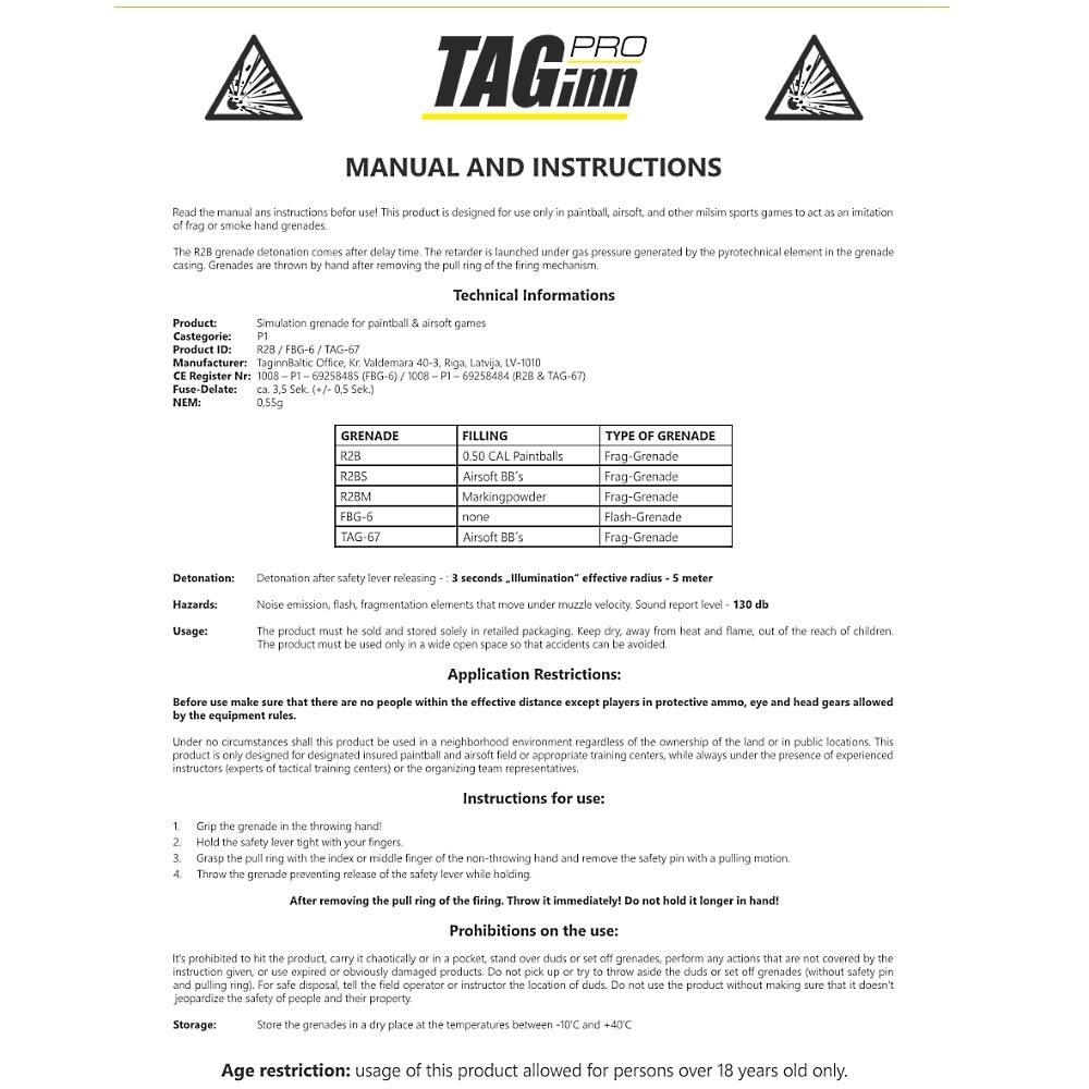 TAGinn Grenade à fragmentation TAG-67 AirSoft BB - OD