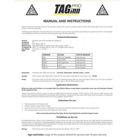 TAGinn AFG6 fragmentation grenade with bang and lightning effect - YE