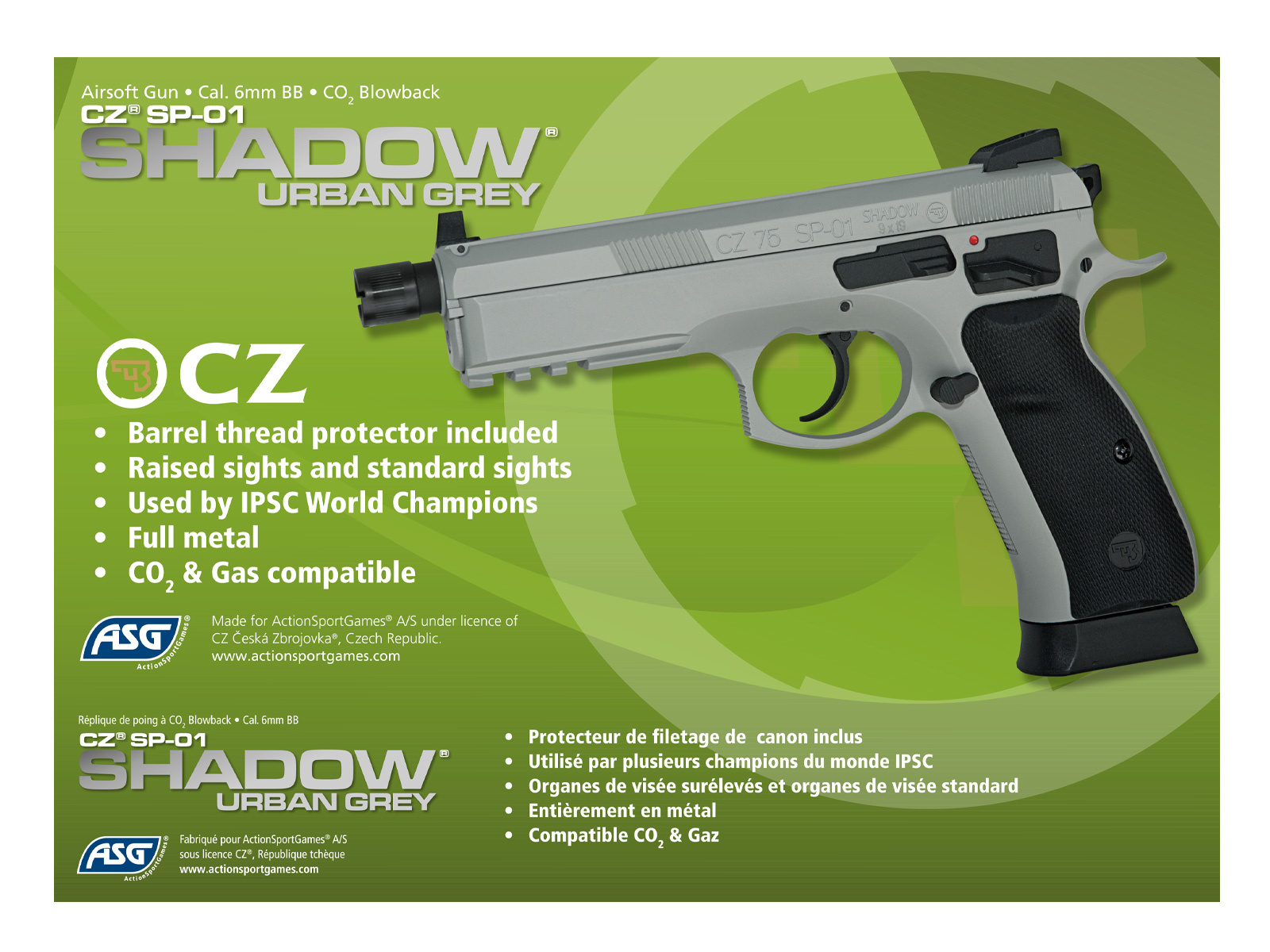 ASG CZ 75 SP-01 Shadow GBB 1.0 julios - Gris urbano
