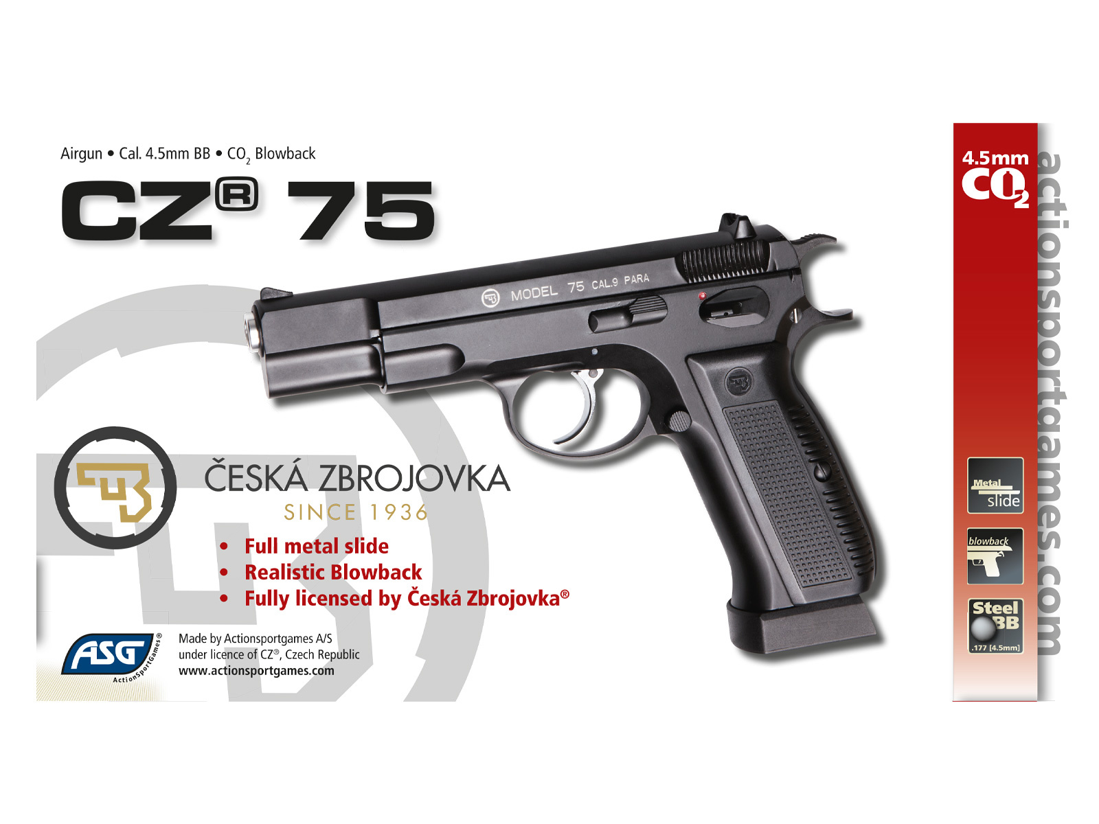 ASG CZ 75 4,5 mm (1,77) BB Co2 1,6 julios - BK