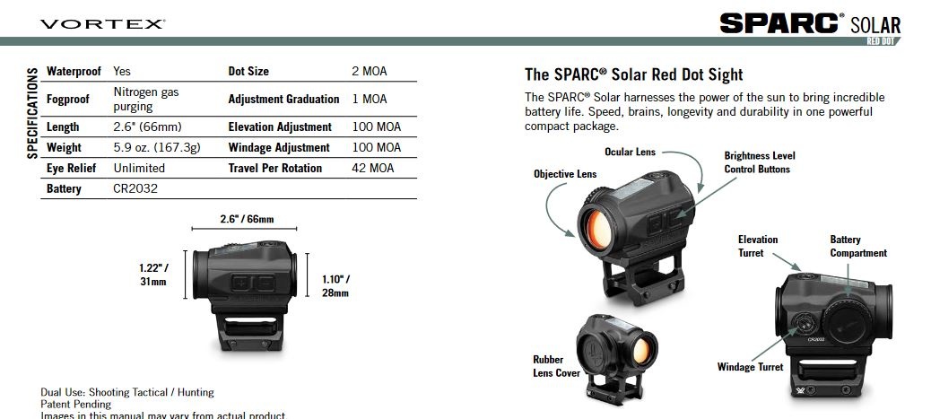 Vortex SPARC SolAR Red Dot - BK