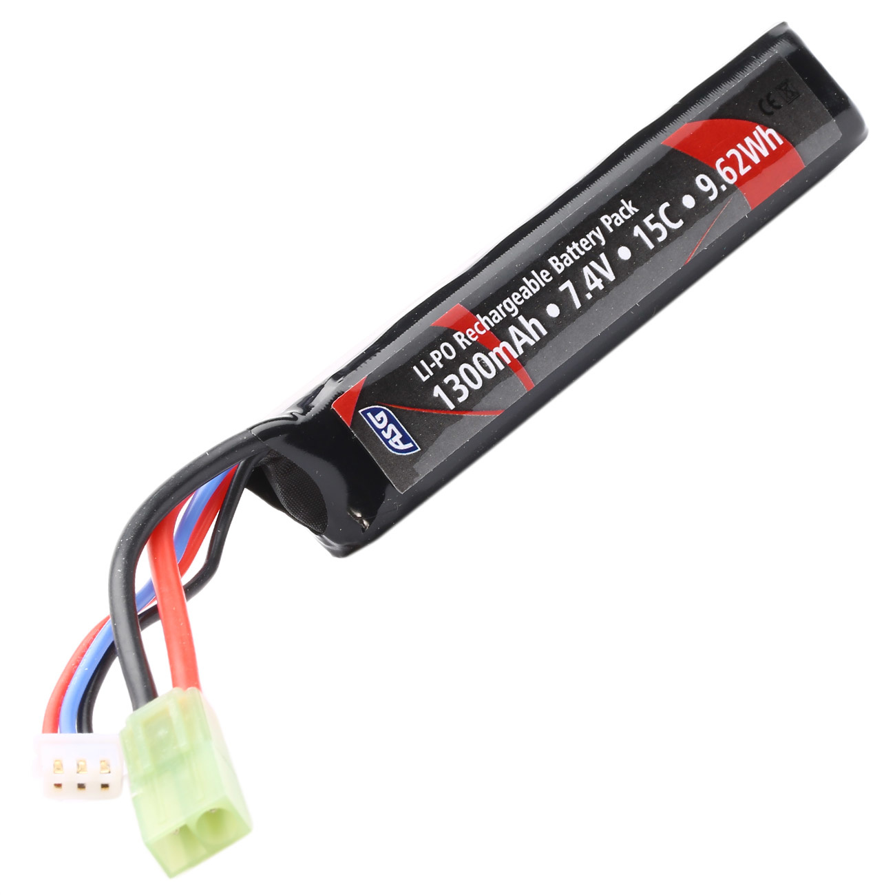 ASG Li-Po Battery 7.4V 1300mAh 15C Stock-Tube-Type - Tamiya Plug