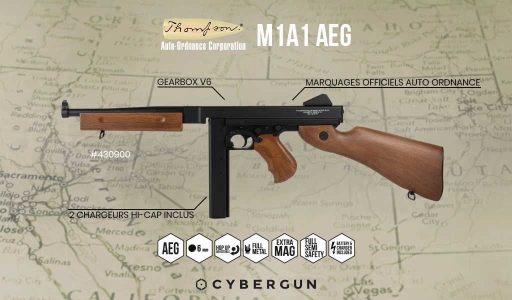 Cybergun M1A1 Thompson AEG 1.0 Joule - aspect bois