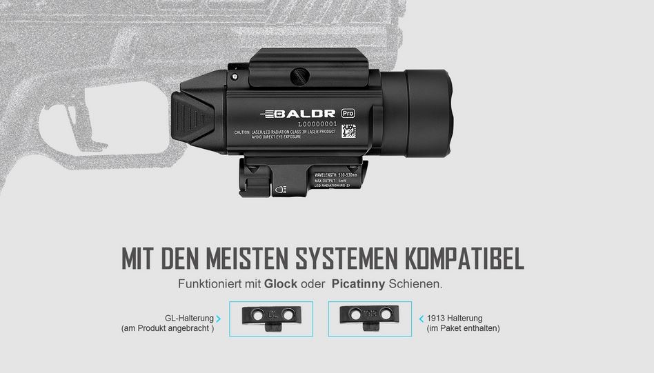 OLight Baldr Pro Tactical 1.350 lumen e laser verde - BK