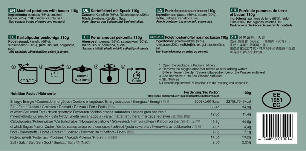 Tactical Foodpack Mashed potatoes with bacon - 110g