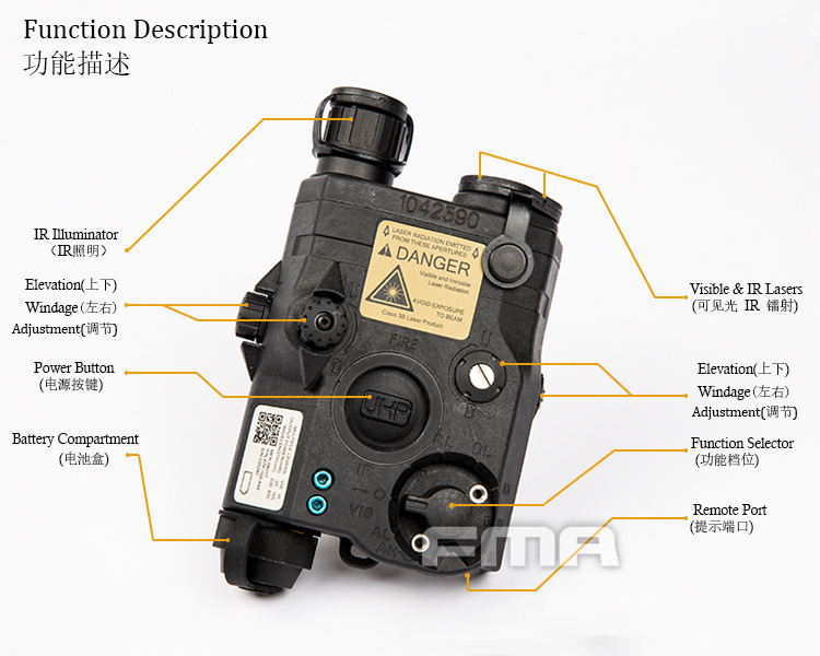 FMA PEQ LA5-C Upgrade Version Light/IR Laser Module - BK