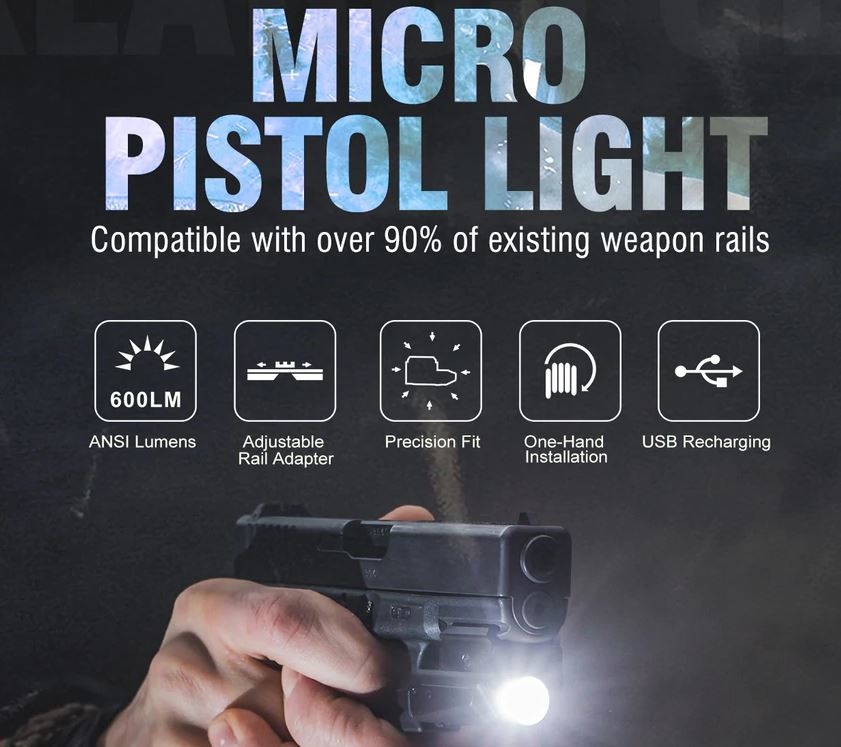 Klarus GL1 Rail Mounted Compact Pistol Light - 600 Lumen