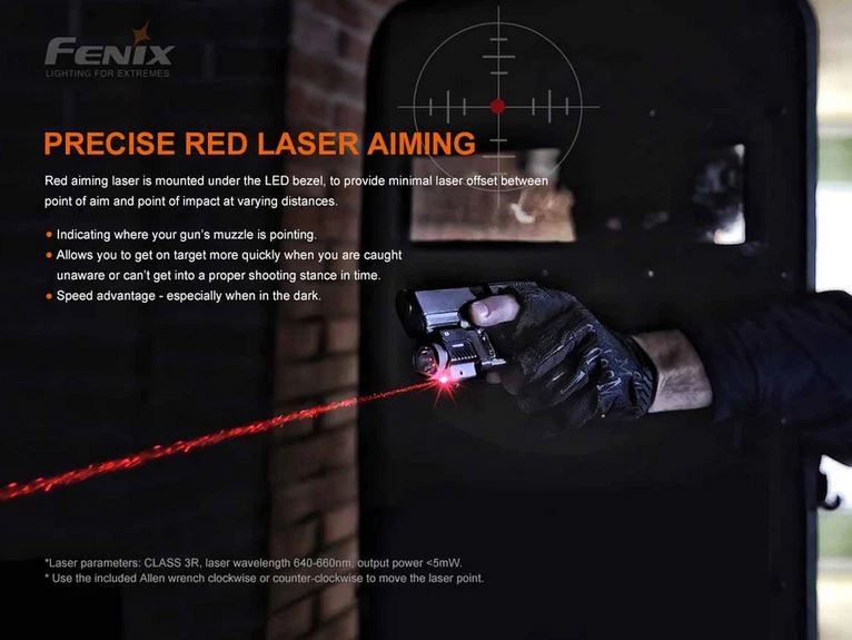 Fenix GL22 tactical weapon light with red laser and strop