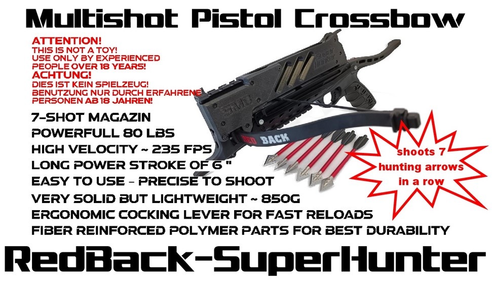 T23 RedBack SuperHunter Ballesta de pistola multitiro - BK