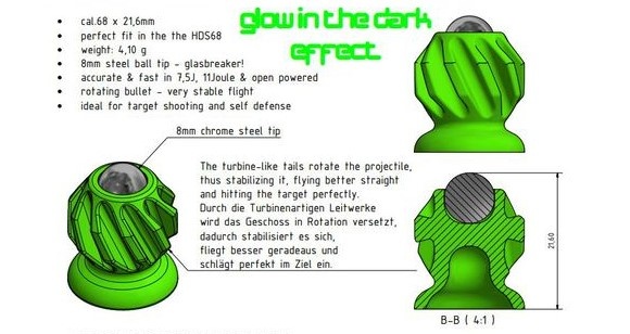 T23 TurboTwist glow in the dark tracer bullet cal. 68 for HDS 68 + PS-300 - 24 pieces