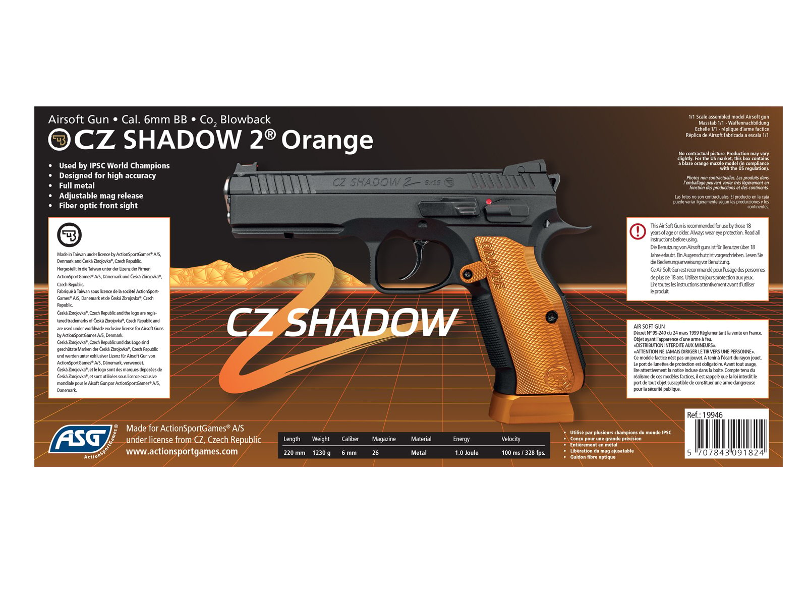 ASG ASG CZ 75 Shadow 2 Co2 GBB 1.0 Joule - Orange Édition Spéciale