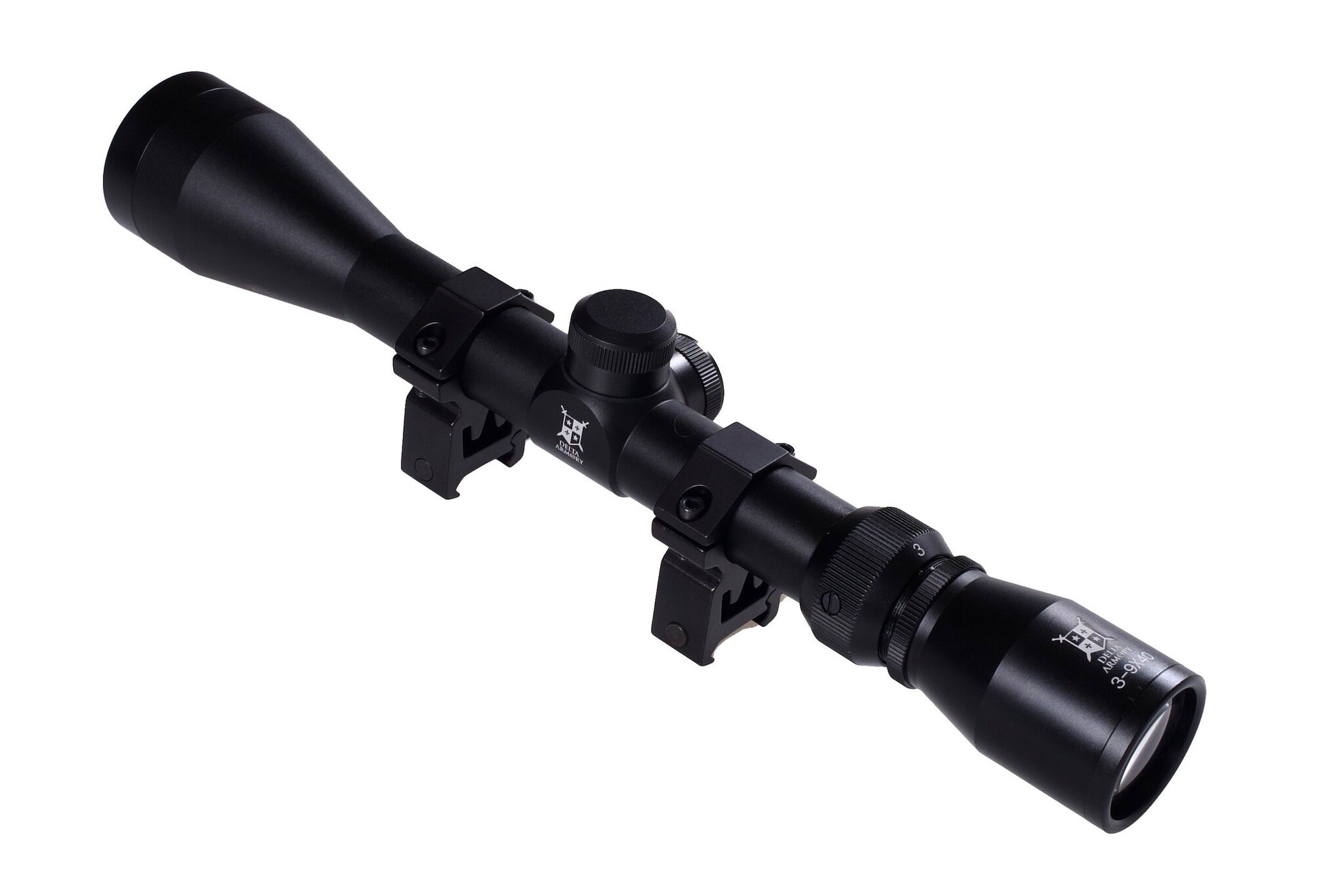 Delta Armory 3-9x40 rifle scope with 22 mm mounting rings - BK