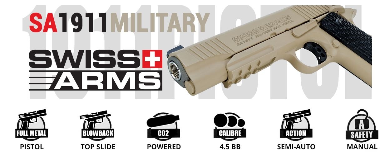 Swiss Arms SA1911 Pistolet à air tactique Co2 4,5 mm (.177) BB
