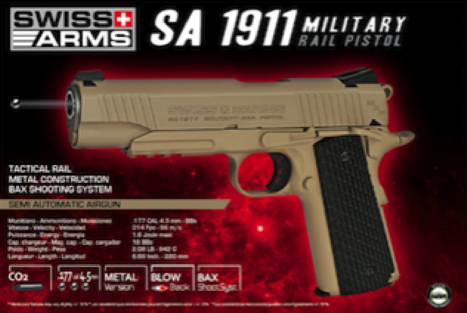 Swiss Arms SA1911 Tactical Co2 AirGun 4.5mm (.177) BB