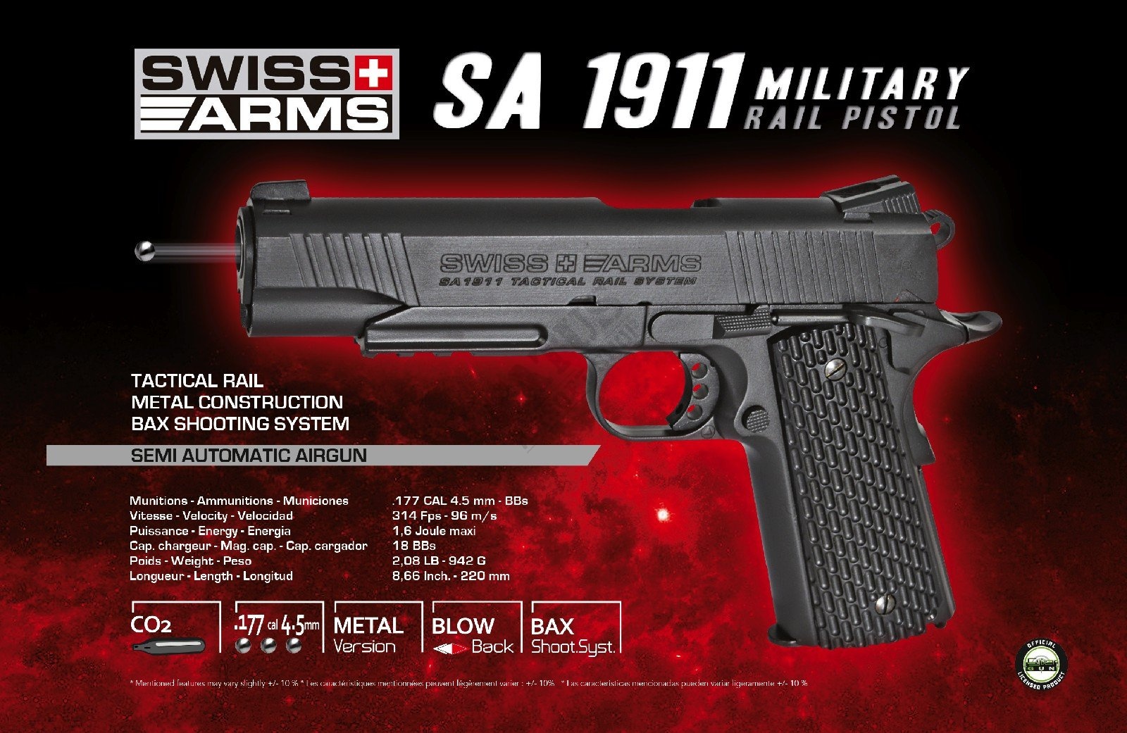Swiss Arms SA1911 Tactical Co2 AirGun 4.5mm (.177) BB