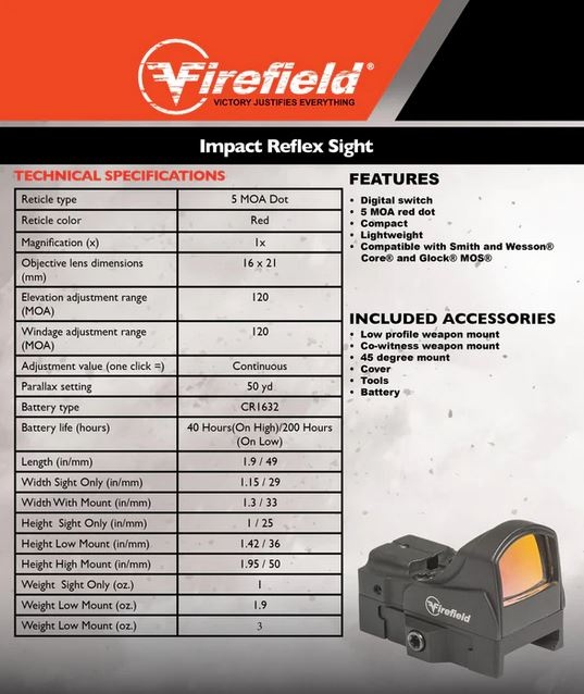 Firefield Impact Mini Reflex Visier mit 45 Grad Mount Set