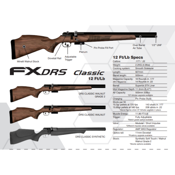 FX AirGuns FX DRS Classic PCP AirGun - Crosse synthétique et noyer