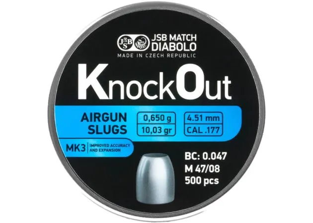 JSB KnockOut Slugs .177 MK3 4,51 mm 0,650 grammes - 5 x 500 pièces