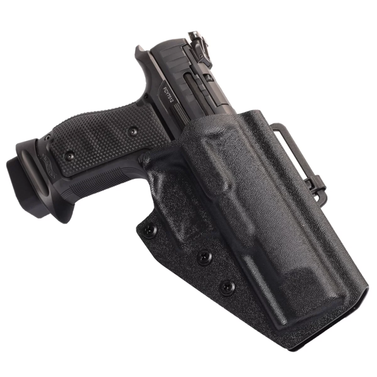 Walther Coldre Q5 com estrutura de aço e adaptador de cinto Black Hawk