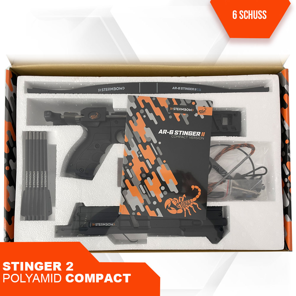 Steambow AR-6 Stinger II Compact repeating crossbow with 6-shot rapid-fire magazine