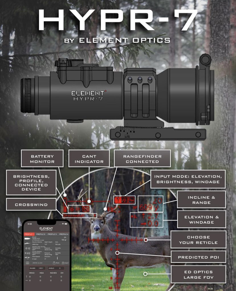 Element Optics Mira telescópica HYPR-7 7x50 con retícula digital