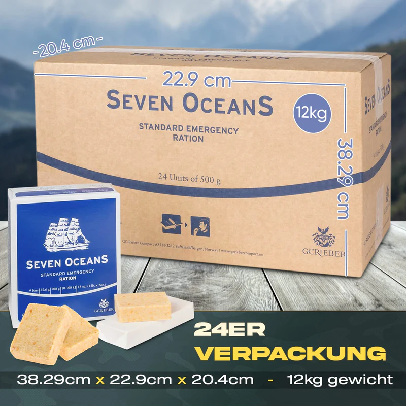 Seven Oceans Racja dzienna XXL 24 x 500 g - żywność awaryjna o maksymalnym okresie przydatności do spożycia