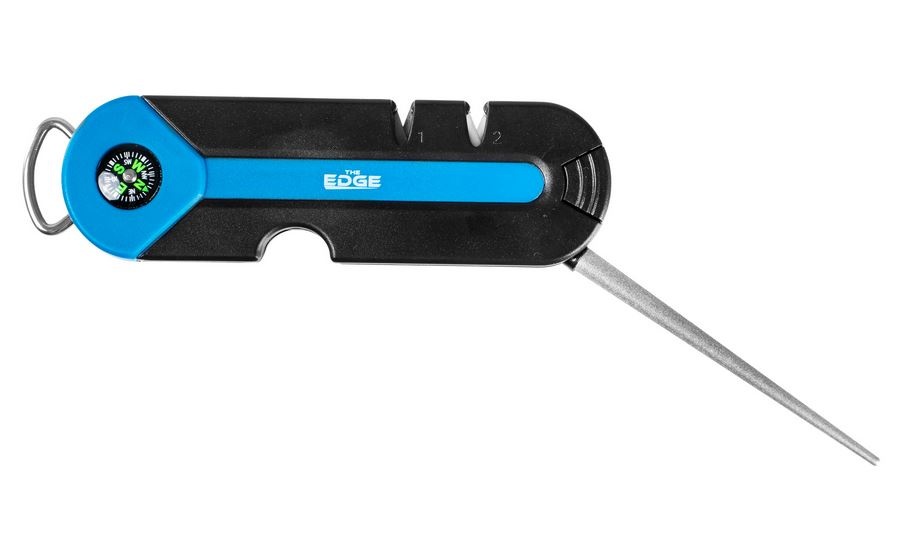 Country mobile knife sharpener with compass and emergency whistle