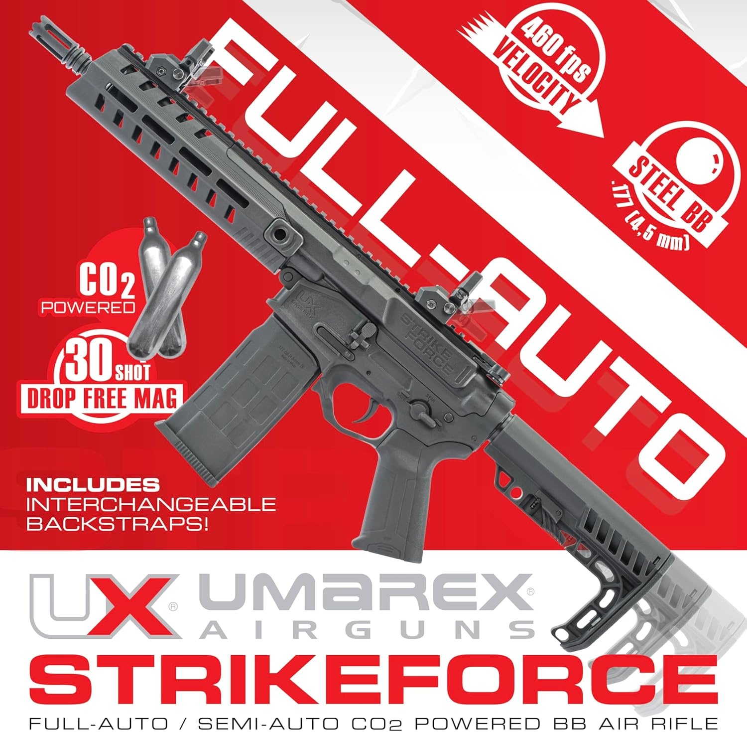 Umarex Pistolet à billes Co2 StrikeForce Rapid Fire entièrement automatique de 4,5 mm (0,177) - 3,0 joules