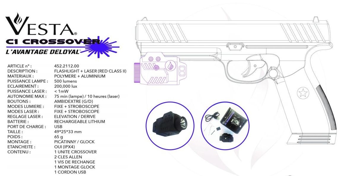 Vesta Laser & Flashlight C1 Crossover Combo - Picatinny