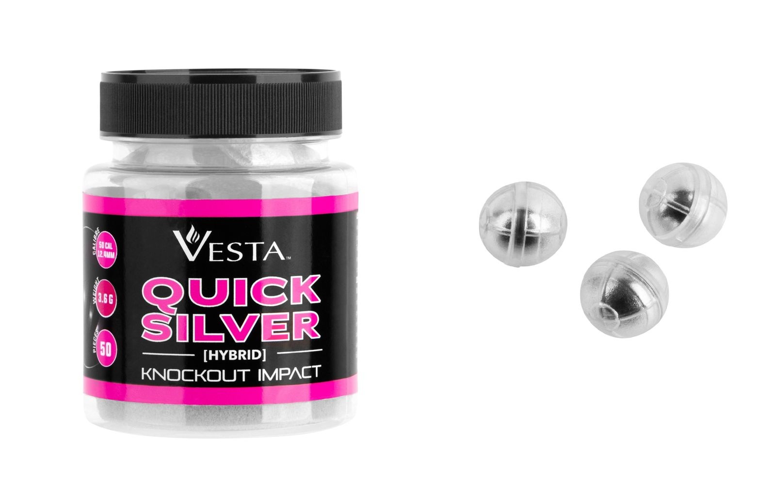 Vesta Bolas de impacto Quicksilver Hybrid Knockout Cal. 50 - 50 peças