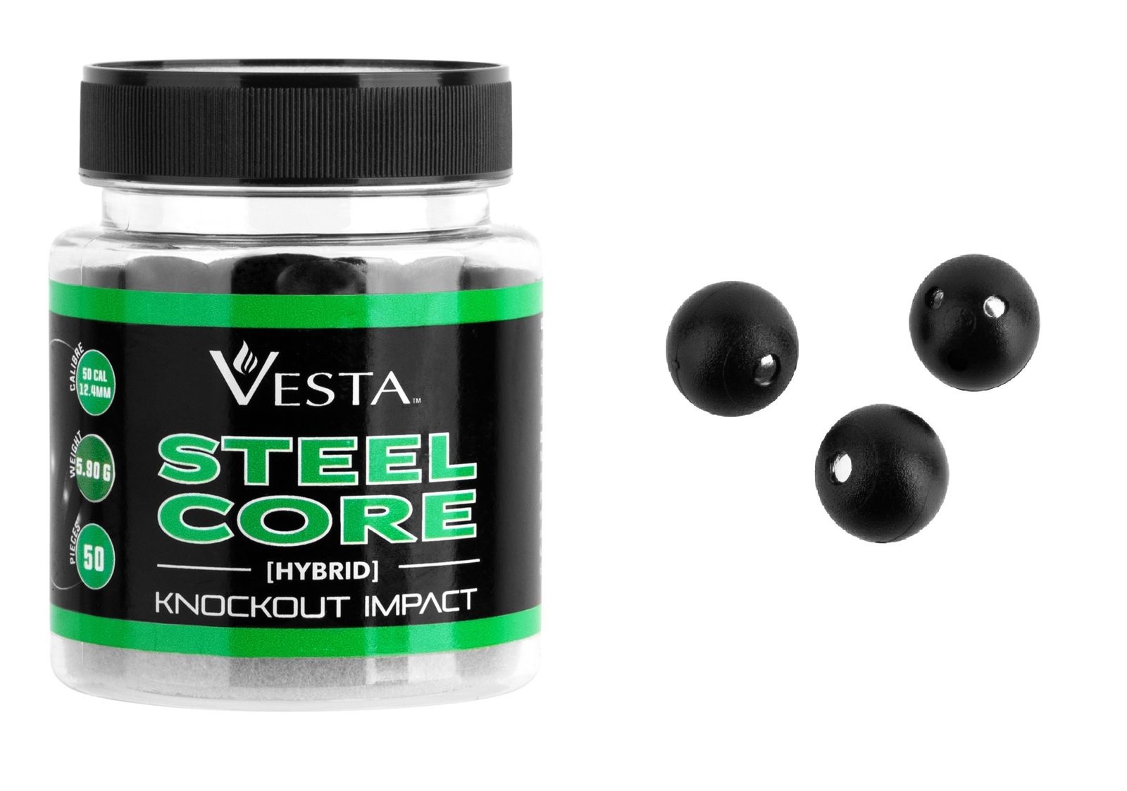 Vesta Bolas de impacto híbridas com núcleo de aço Knockout Cal. 50 - 50 peças