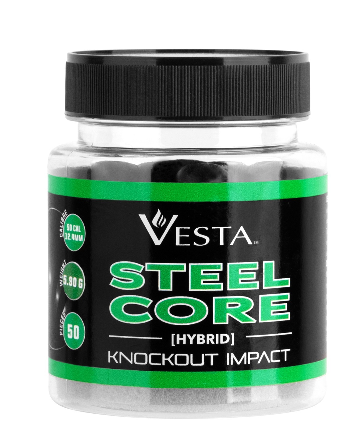 Vesta Bolas de impacto híbridas com núcleo de aço Knockout Cal. 50 - 50 peças