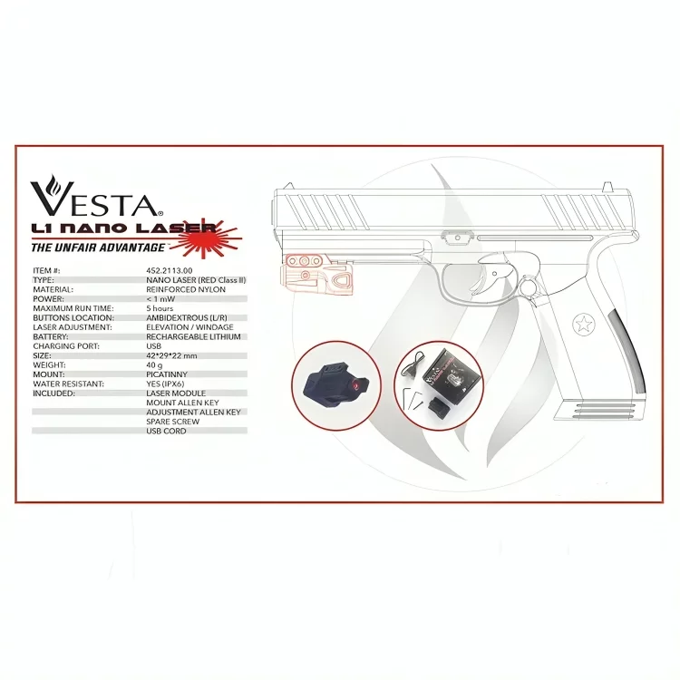 Vesta NL1 Nano Laser rojo - Resistente a la intemperie IPX6