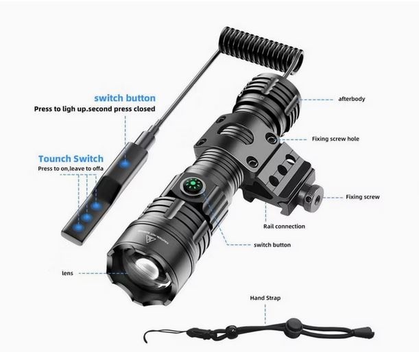 WADSN Lampe torche LED haute puissance avec zoom et monture Picatinny