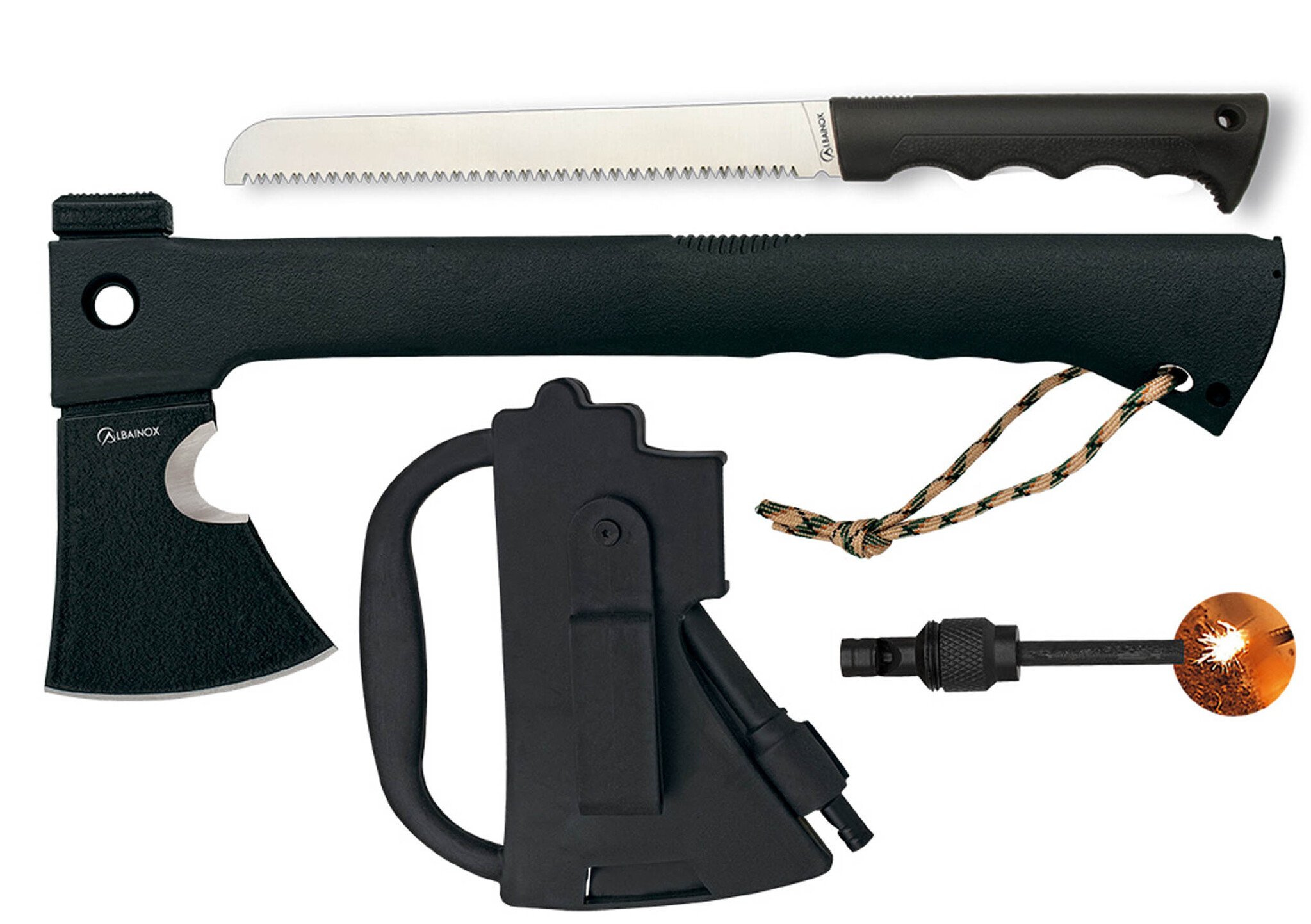 Albanoix tactical axe with fire starter & saw