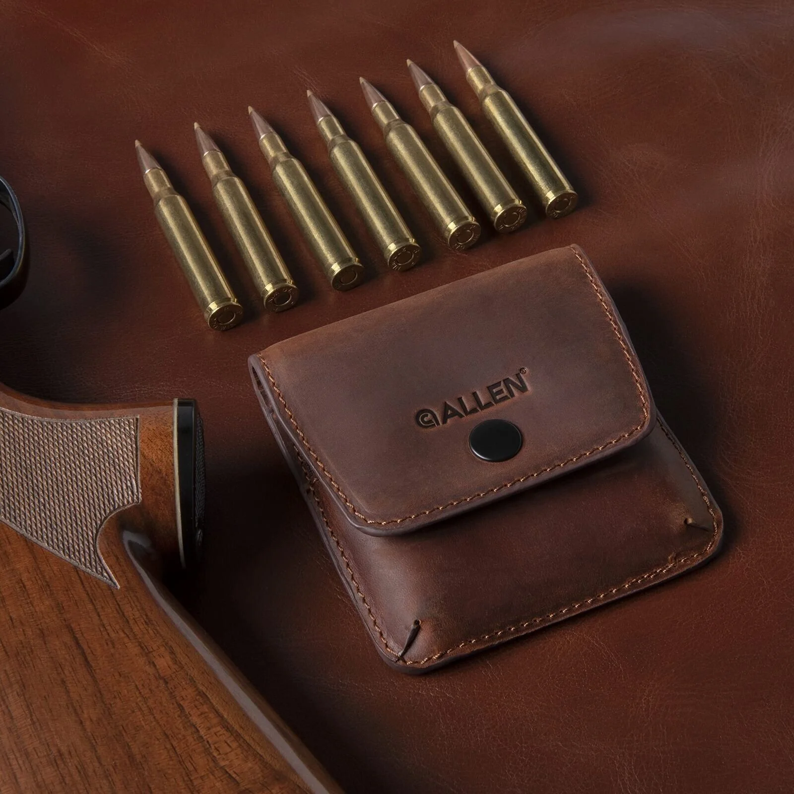Allen Leather belt pouch for 6 rifle cartridges - brown