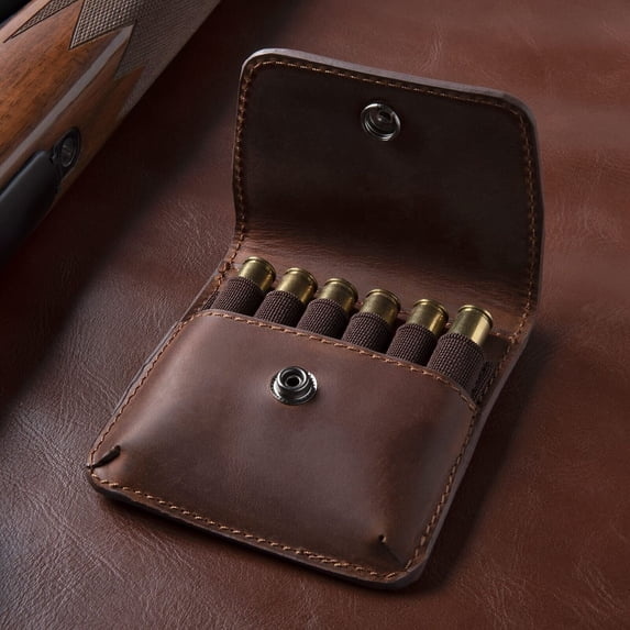 Allen Leather belt pouch for 6 rifle cartridges - brown