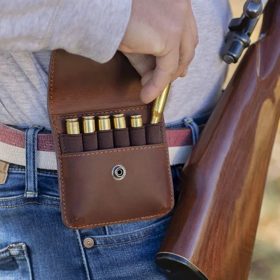 Allen Leather belt pouch for 6 rifle cartridges - brown