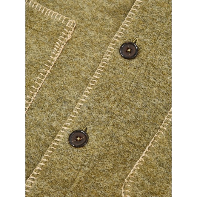 Wool Fleece Blanket Cardigan - Light Olive