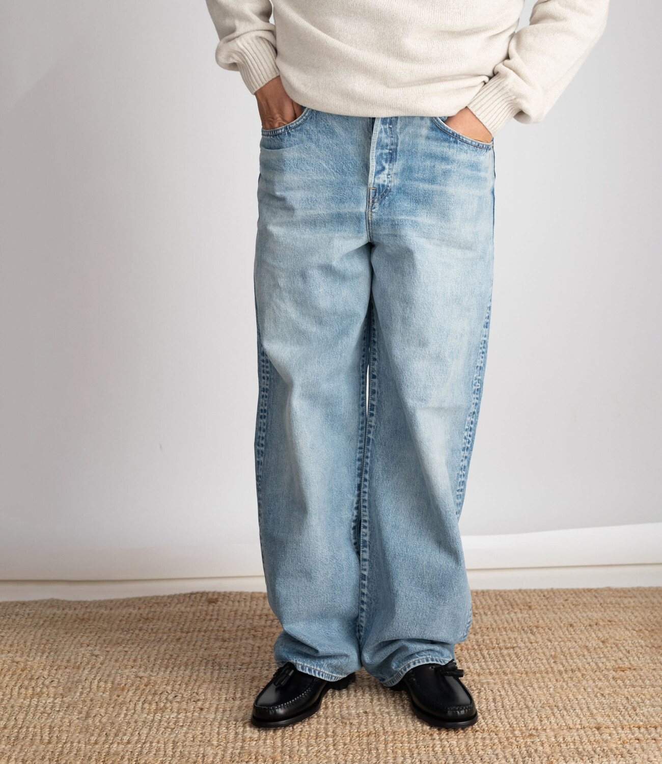 Wide Pant Kaihara, Dark pure indigo rainbow selvage, washed denim