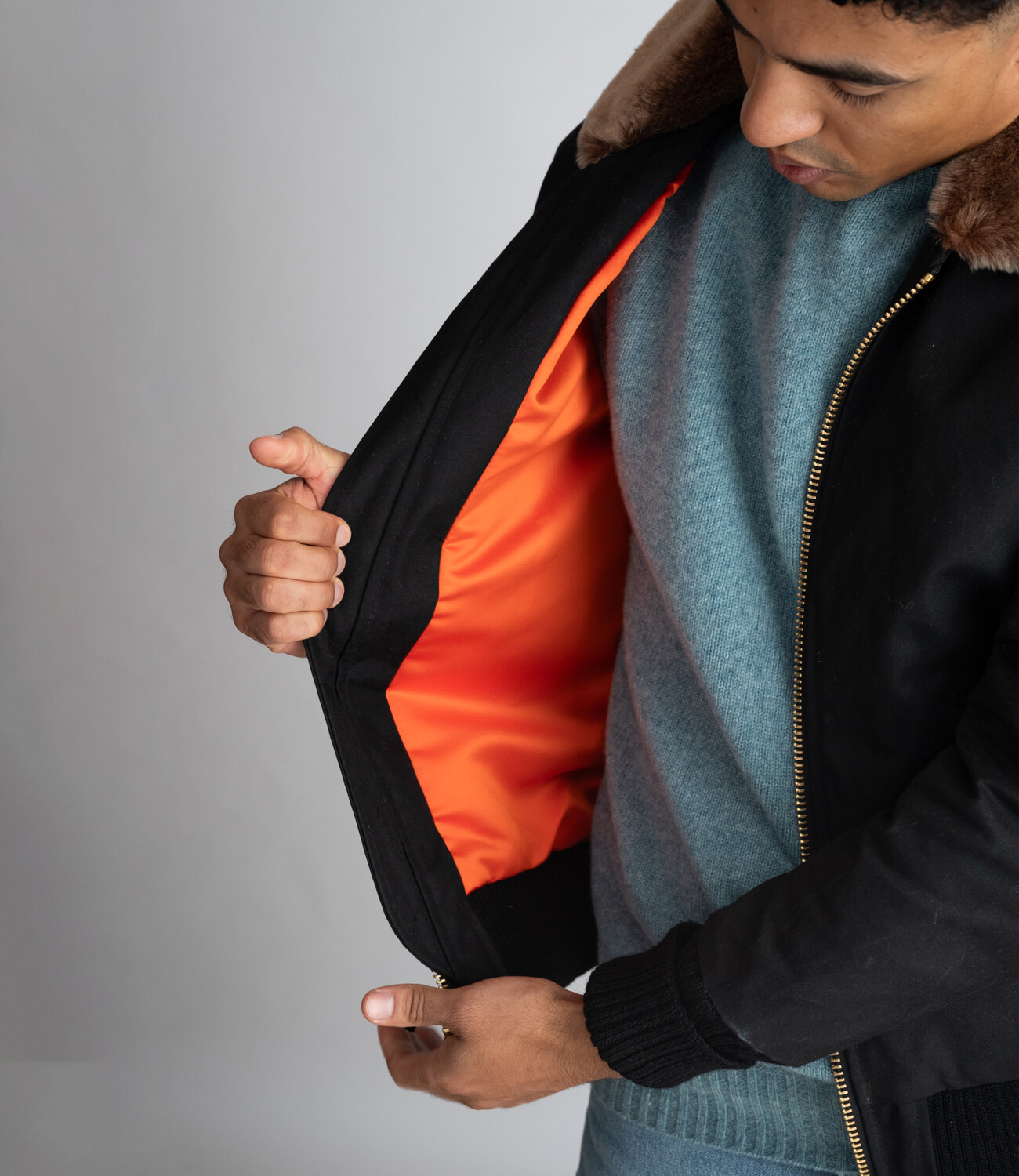 Club Jacket Set in Waxed Cotton Sleeves - Black/Kodiak