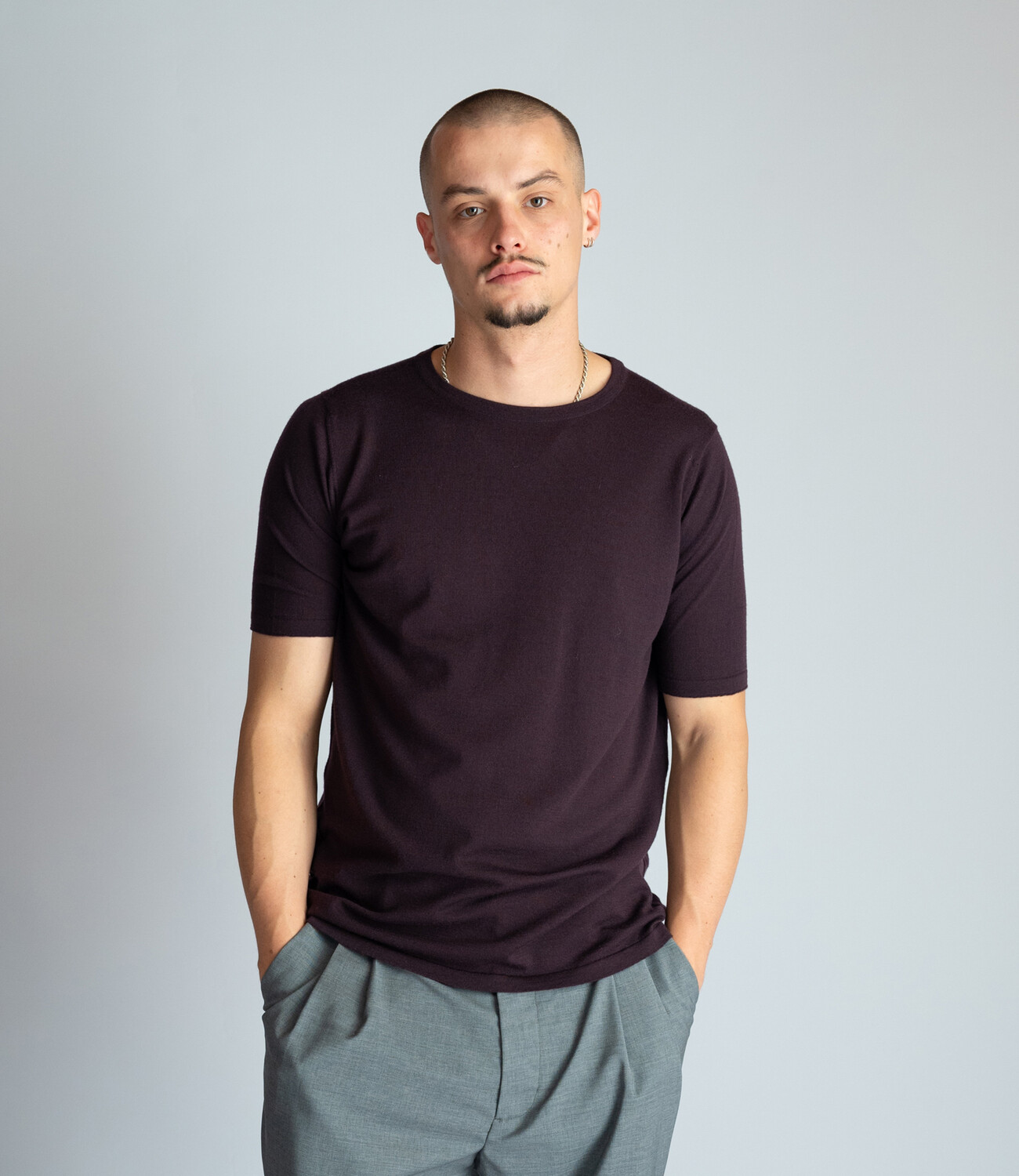 Super fine 100% merino wool Tee shirt - Bordeaux