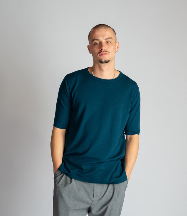 William Lockie Super fine 100% merino wool Tee shirt - Petrol