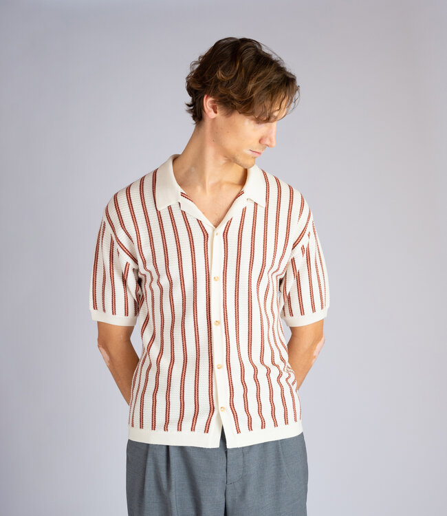 King & Tuckfield Stripe camp collar shirt - Vanilla Ice / Rose stripe