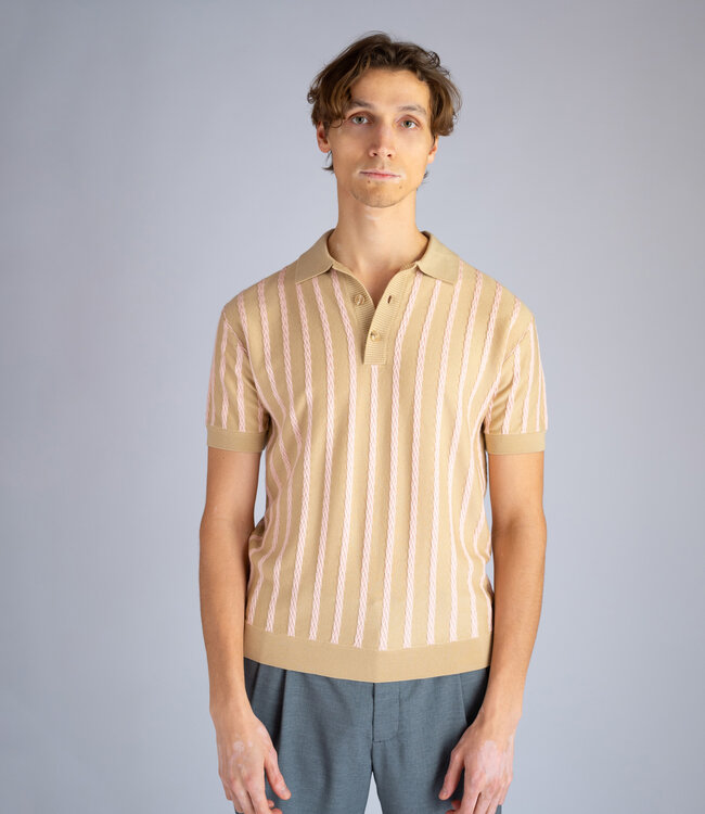 King & Tuckfield Textured stripe polo - Sesame/Pale Blush