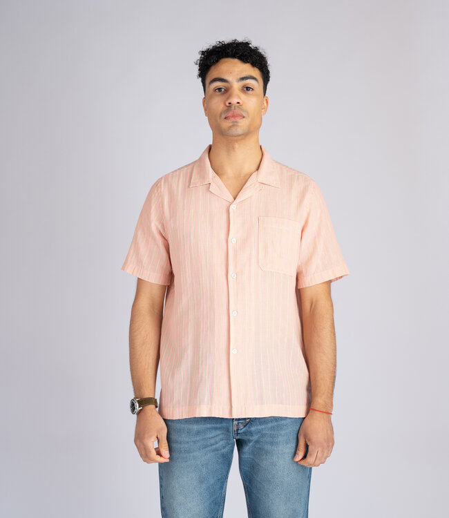Universal Works Road Shirt Fluro Cotton - Beige/Pink