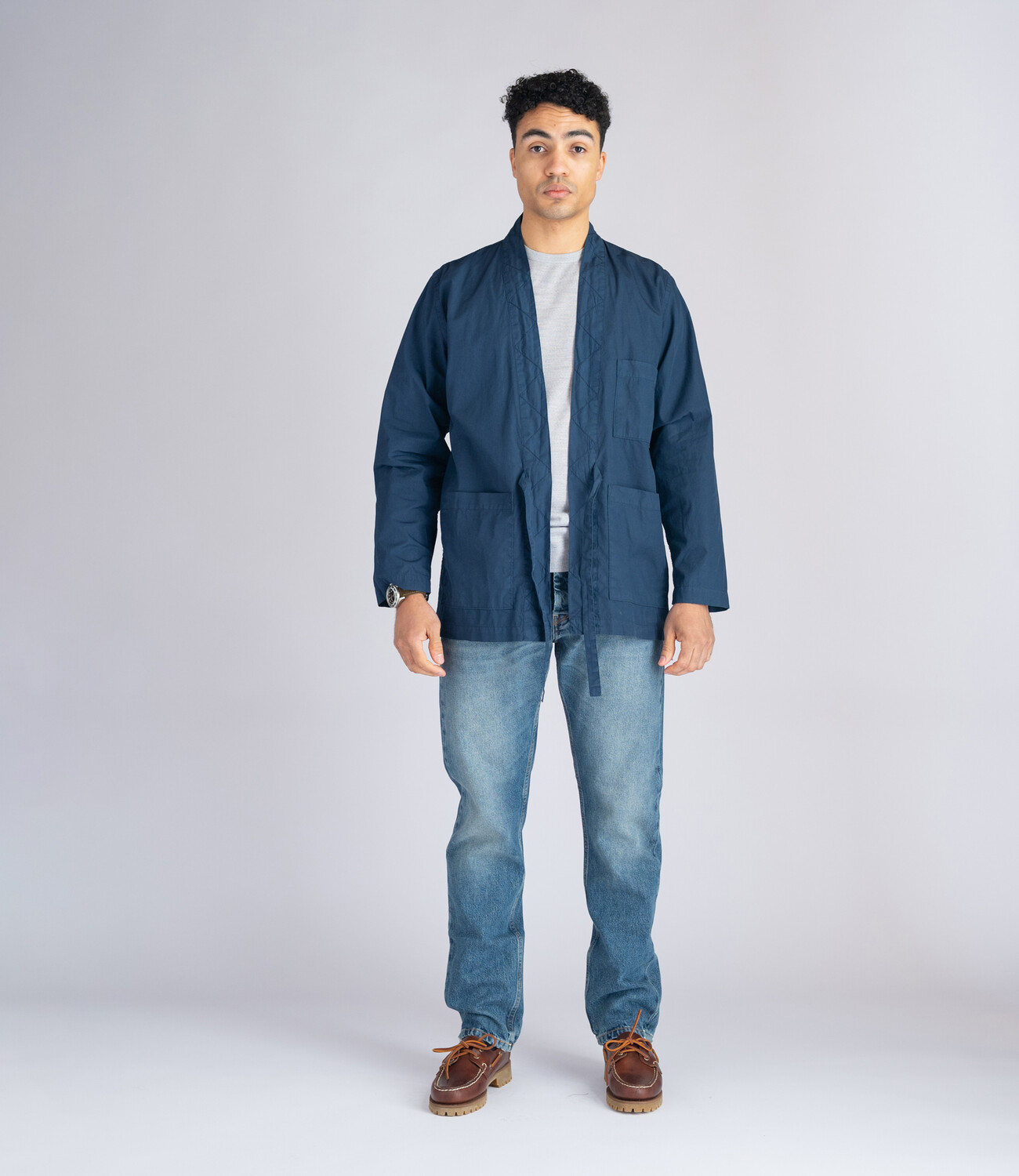 Tie Front Jacket - Navy Organic Fine Poplin